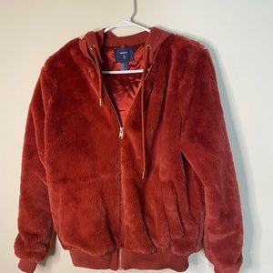 Red fluffy jacket